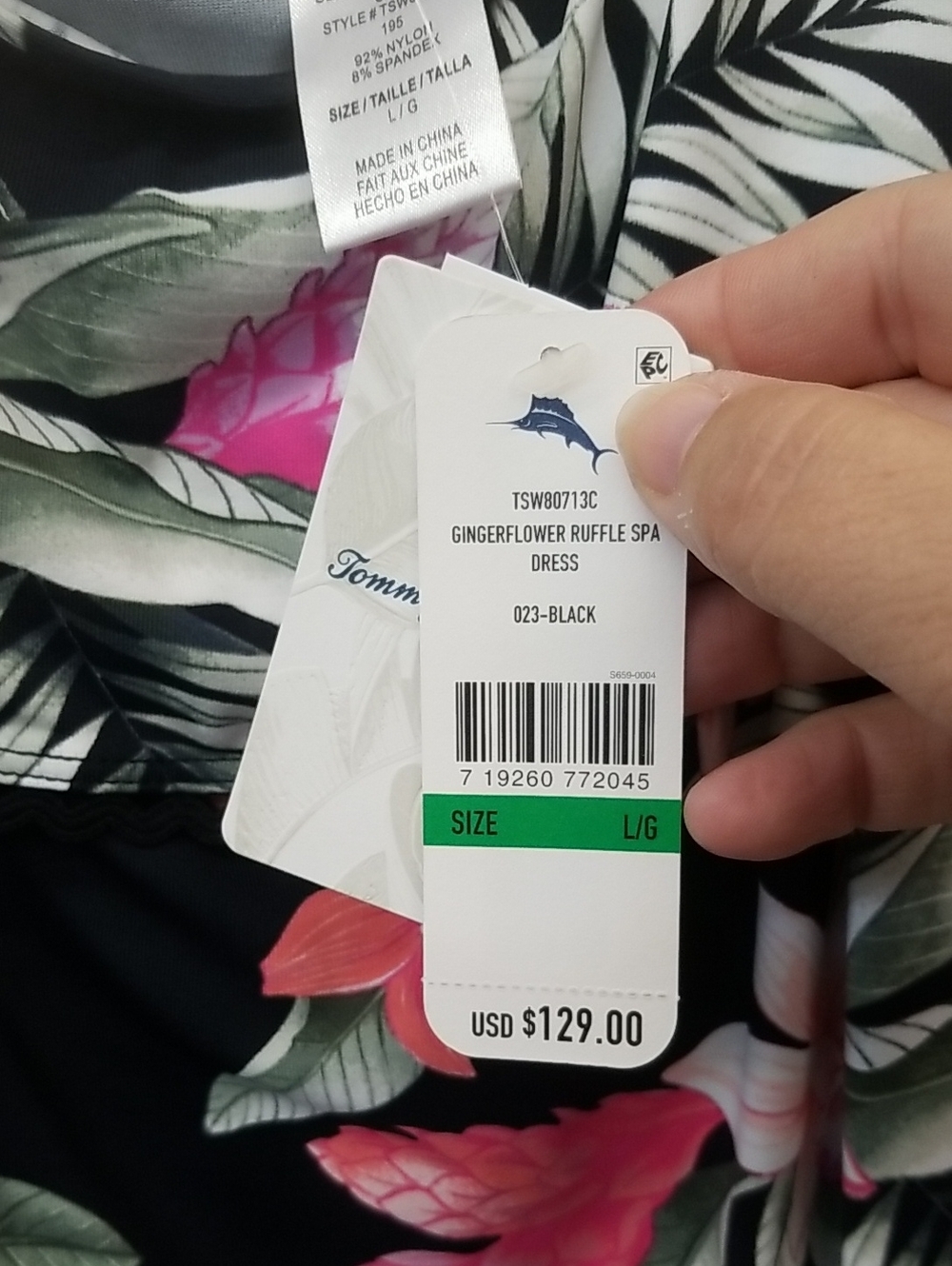 Tommy Bahama Floral Black Off-Shoulder Dress with Pink Accents - Picture 3 of 5